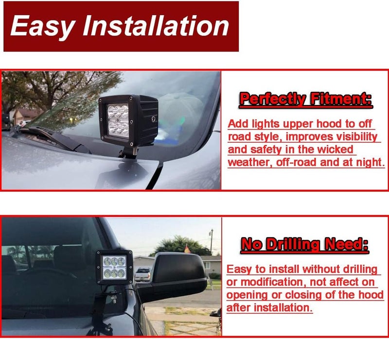 Dasen Low Profile Light Hood Ditch Mount Brackets Compatible with Toyota 4Runner 2010-2024, Fit Tundra 2007-2021 - Image 2